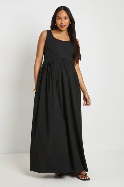 boohoo Dames Zwangerschaps Katoenen Poplin Geplooide Maxi Jurk | Zwart | Maat: 42