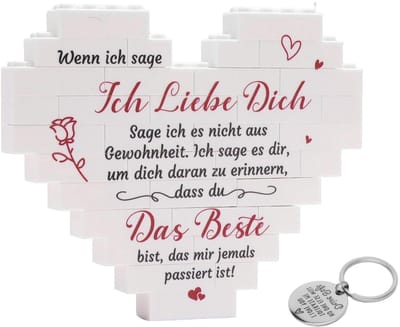 Dailygoods- Hart Puzzel Cadeau met Sleutelhanger - Romantisch Koppelcadeau - Valentijnsdagcadeau - Jubileumcadeau - Huwelijkscadeau - Wit ABS-kunststof 12,8 x 11 cm