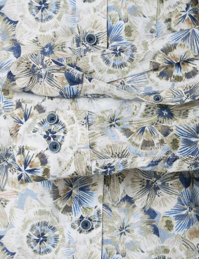 CASA MODA Sport casual fit overhemd - popeline - wit - blauw - groen en beige dessin