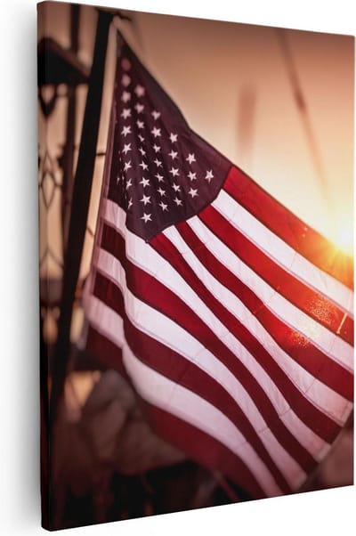 Artaza Canvas Schilderij Amerika - 40x50 cm - Wanddecoratie Zon - Muurdecoratie Vlag - Schilderijen Op Canvas Woonkamer
