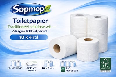 Sopmop Toiletpapier Traditioneel, 100% Cellulose, 2 Laags, 10 x 4 Rollen, 400 Vel FSC Mix Credit