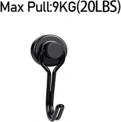 TLVX Sterke Hanghaak Magneet Zwart 20mm x 44mm / Erg sterk / 9 KG trekkracht / Magnetische ophanghaak / Magneet met haak / Metalen haak / Deurmagneet haak voor sleutels / Koelkast magneet handdoek / Magneet gereedschap / Foto magneet met handdoekhaak