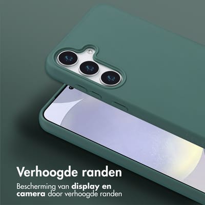 Selencia Hoesje - Geschikt voor Samsung Galaxy S25 Plus - Siliconen hoesje met afneembaar koord - Donkergroen