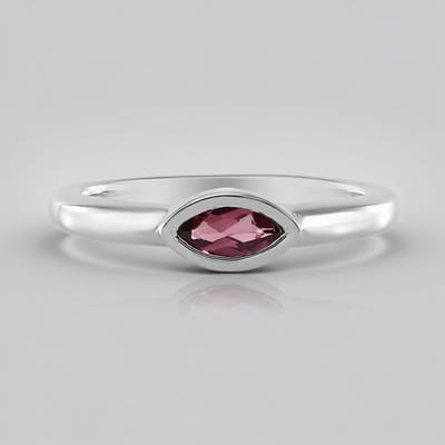 Cavill - Zilveren Ring - 925 Sterling Zilver Geplatineerd - 0,192 ct Marquise Rubeliet uit Madagaskar - Elegant Minimalistisch Design - Ringen 17-21
