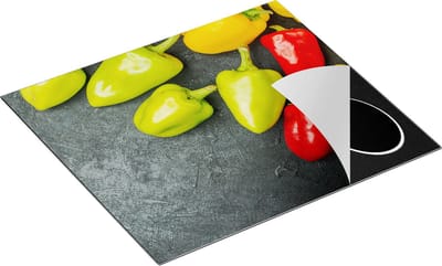 Chefcare Inductie Beschermer Paprika's op Zwarte Marmer - 60x50 cm - Afdekplaat Inductie - Kookplaat Beschermer - Inductie Mat