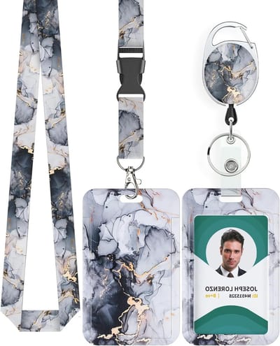 Marmerpatroon Zakkenhouder met Retractable Badge Reel en Afneembare Lanyard voor Kantoor en Onderwijs