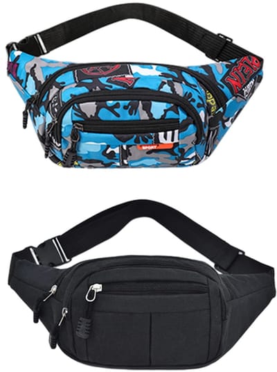 Dailygoods- Heuptas Kinderen - 3 Aparte Vakken - Nylon - Camouflage/Zwart - Lichtgewicht - Verstelbare Riem - Geschikt voor Wandelen/Fietsen - Buiktas