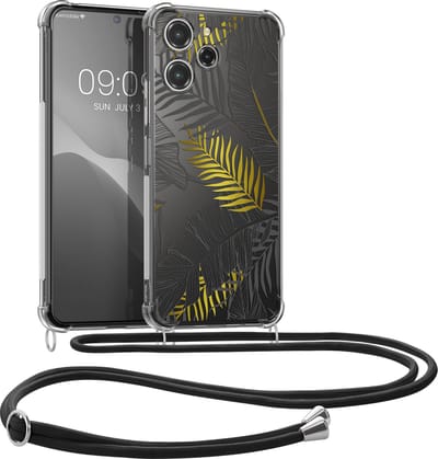 kwmobile telefoonhoesje geschikt voor Xiaomi Redmi 12 - Hoesje met telefoonkoord - Back cover voor smartphone - Case in geel / grijs / transparant