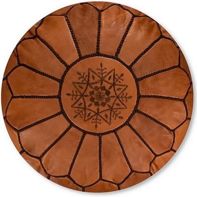 Poufs&Pillows Leren Poef Rond - Karamel bruin - Poef Leer - Handgemaakt en stijlvol - Gevuld geleverd