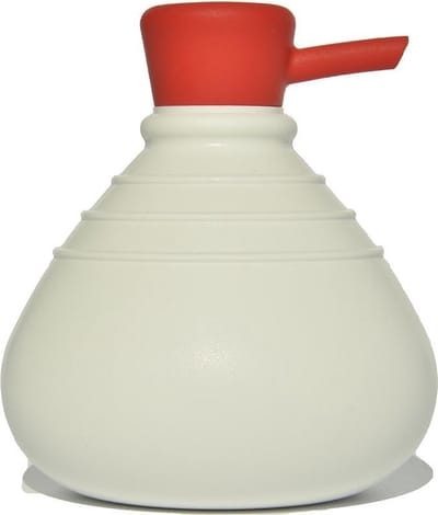 Handmatige zeepdispenser SoapBelly - Wit met rode dop - Ø 9,5 cm x H 13 cm - Inhoud 250 ml