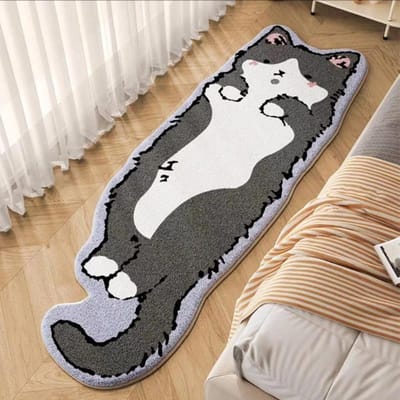 Cartoon Kat Tapijt - Warm Fuzzy Vloermat voor Woonkamer, Slaapkamer, Bedzijde, Kinderkamer - Comfortabele Woondecoratie 40x120cm 16x47inch beige