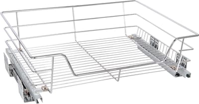 Eleganca draadmand met Ondergeleider en Soft Closing - Keukenkast schuiflade - B41.5 cm, H14 cm & D44.5 cm - Uitschuifbaar keukenrek - Geschikt voor kastjes met frontbreedte van 50 cm - Inbouwlade - Maximale draagkracht 20 kg- RVS - Zilver - 1 Stuk