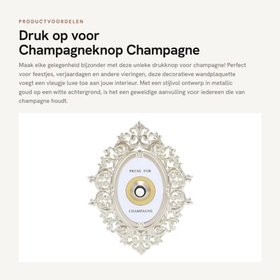 Dailygoods - Druk op voor Champagneknop - Champagne Decor - Luxe Wandplaquette - Goud - Feestdecoratie - Kerstmis - Thuisgebruik