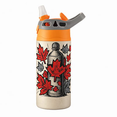 Stijlvolle Art-Deco Gouden Drinkfles – Elegante Fles voor Design Liefhebbers - Waterfles voor kinderen (wit/oranje)