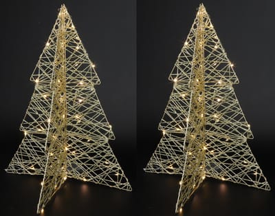 Countryfield Lichtboompjes/kerstboompjes - 2x - H49 cm - goud - metaal - 40 leds