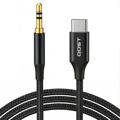 Qost - USB-C naar Aux Kabel - Zwart - 1 Meter - 3.5 MM Jack naar USB-C - Male to Male