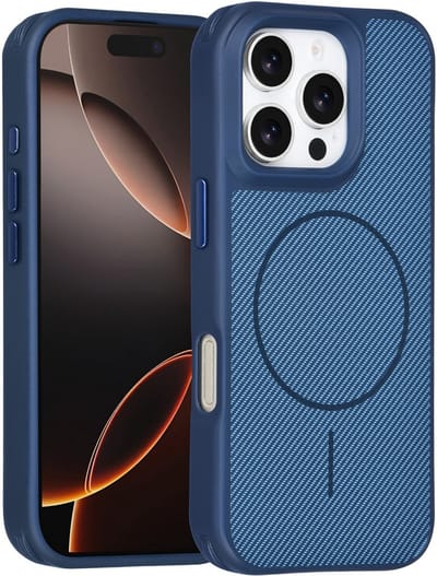 TUNIQ Back cover voor iPhone 16 Pro - MagSafe - Carbon Fiber Antishock - Blauw