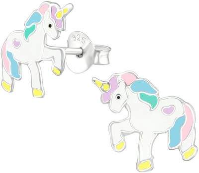 Joy|S - Zilveren eenhoorn oorbellen pastel unicorn