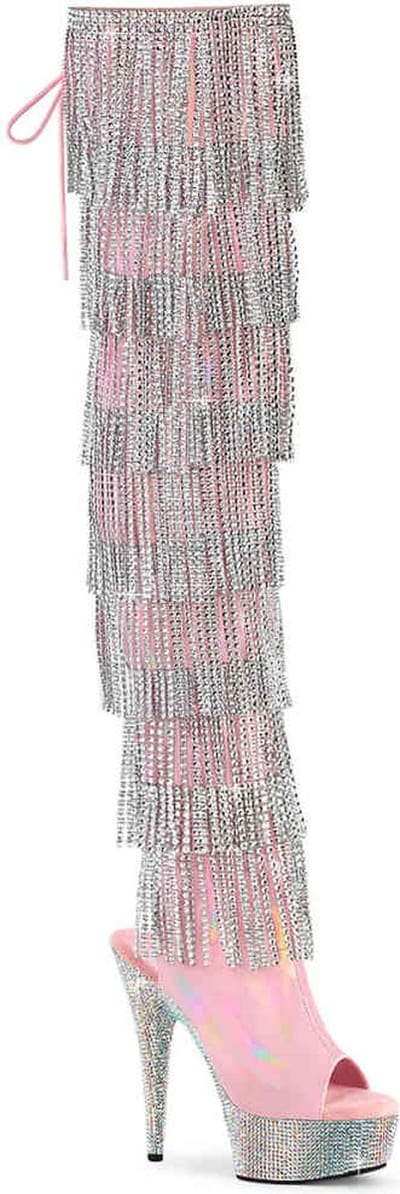 Pleaser - BEJEWELED-3017HG-RSF Plateau Overknee Laarzen - US 6 - 36 Shoes - Roze