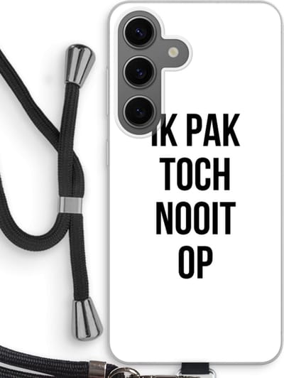 Case Company® - Hoesje met koord geschikt voor Samsung Galaxy S24 hoesje met Koord - Ik pak nooit op - Telefoonhoesje met Zwart Koord - Bescherming aan alle Kanten en Over de Schermrand