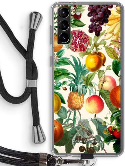 Case Company® - Hoesje met koord geschikt voor Samsung Galaxy S21 Plus hoesje met Koord - Classic Flora - Telefoonhoesje met Zwart Koord - Bescherming aan alle Kanten en Over de Schermrand