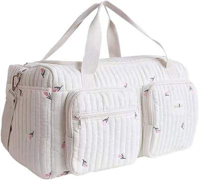 Quilten grote luiertas, multifunctionele reistas met verstelbare schouderriem en comfortabel handvat, geschikt voor reizen en uitstapjes. Afmetingen: 48 x 26 x 22 cm, wit. -2