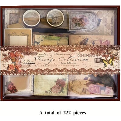 222 stuks/Doos Scrapbooking Benodigdheden, Retro Cadeauset, Het Thema Tijd in de Tuin, Notities, Junk Journaling Benodigdheden, Cadeaus voor het Begin van het Schooljaar beige
