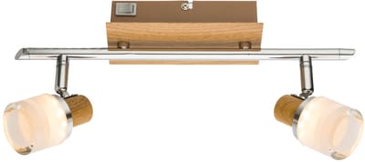 Plafondspot 2 vlammen hout zwenkbare plafondlamp wandlamp spot LED, gemaakt van chroom schakelaar, 2x LED 5W 380Lm warm wit, L 35 cm