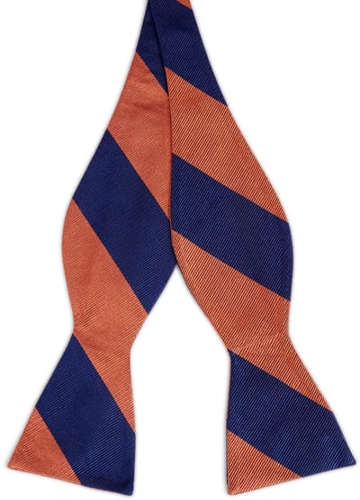 Trendhim Marineblauwe en oranje gestreepte zijden zelfbinder vlinderdas voor heren