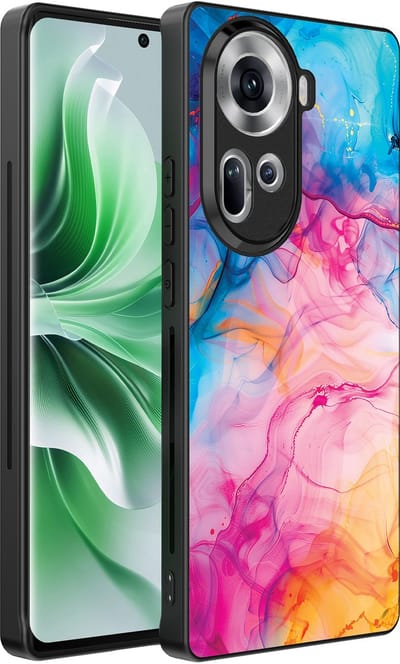 Smartphonica Telefoonhoesje Geschikt voor Oppo Reno 11 met Regenboog Acryl Marmer Opdruk - TPU Backcover Case Rainbow Acrylic Marble Design geschikt voor Oppo Reno 11