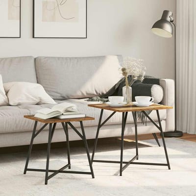 vidaXL - Bijzettafelset - 2 - st - Oud - Hout - en - Zwart - 50 - x - 50 - x - 50 - cm