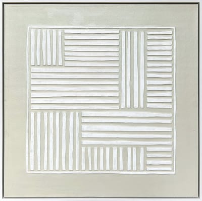 Ter Halle - Schilderij - Wanddecoratie - 3D Art - Witte Lijnen Op Een Beige Doek - 83x83cm (1)