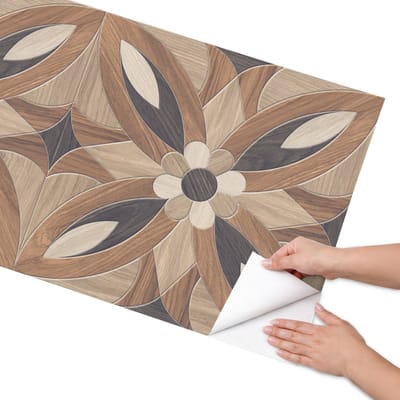 Coloray Meubel Wrap Folie - Bruin Meubelfolie - 65x130 cm - Meubel Wrap Folie Houten bloemen - Plakfolie Meubels - Geometrische Meubelfolie - Decoratiefolie Zelfklevend - Slaapkamer decoratie - Geometrie