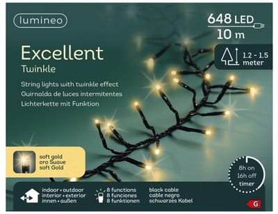 Lumineo LED Excellent Twinkle 648 LEDs 10 m Zwart Soft Gold Licht