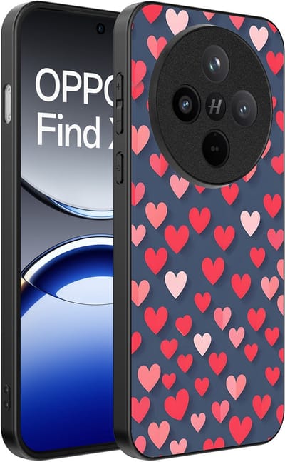 Smartphonica Telefoonhoesje Geschikt voor Oppo Find X8 met Roze en Rode Hartjes Opdruk - TPU Backcover Case With Rosé and Red Heart Design geschikt voor Oppo Find X8