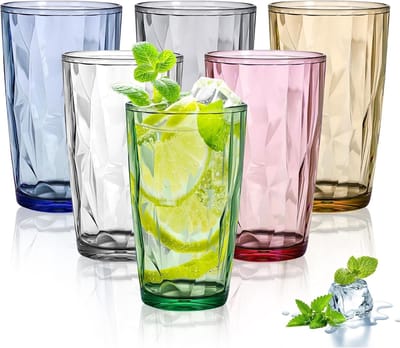 Set van 6 grote drinkglazen van 470 ml, kleurrijke plastic longdrinkglazen voor water, sap en cocktails