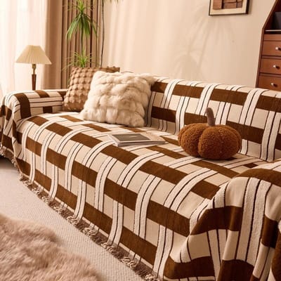 Luxe Chenille Bankhoes Stofbestendige Bankdekens Met Kwastjes Comfort L-Vorm Bankhoes Camping Picknick Reisdekens 180x130cm S brown