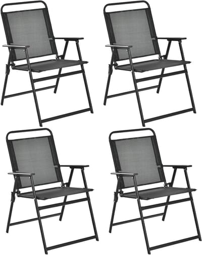 Klapstoelen Set - Buitenstoelen Tuinstoelen - Ontspannen Buiten Zitten - Ademende Teslin Stof - 4 Stuks - Zwart
