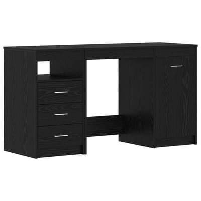 vidaXL - Bureau - met - lade - 2 - st - Zwart - Eiken - 140 - x - 50 - x - 76 - cm - Bewerkt - hout