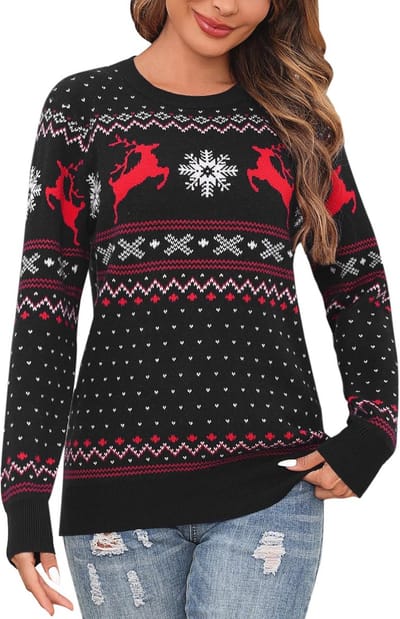 Unisex Kersttrui voor het Hele Gezin - Gebreide Lange Mouw met Leuke Print