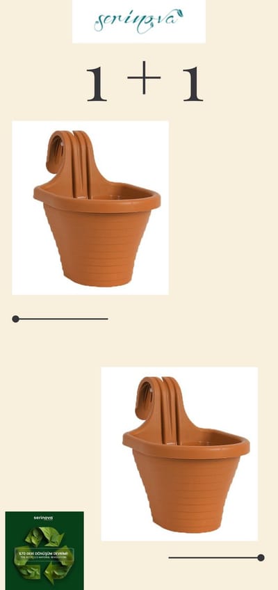 1+1 Kunststof Balkonbak - terra cotta - Bloembakken met haken UV-bestendig - Plantenbak winterhard - Gerecycleerde Bloempotten