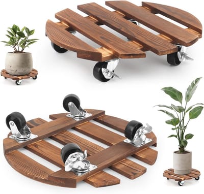 Ronde Plantenroller 30 cm – Weerbestendige Houten rolplank met Wieltjes voor Binnen en Buiten