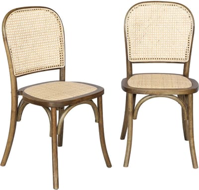 sweeek - Set van 2 vintage houten stoelen met zitting en rugleuning van rotan - montparnasse