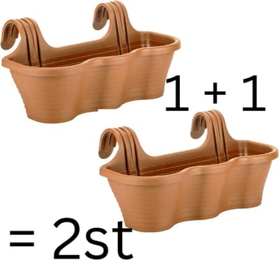 Serinova 1+1 Tombik Hangende Balkonpot – Winterharde Bloembak van Gerecycleerd Materiaal met Waterdrainage - Terra Cotta