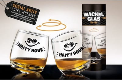 Whiskey -wiebelglazen - 2xset - "HAPPY HOUR" - cadeau verpakking