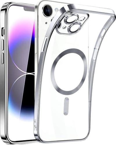 Magnetic Clear Silicone hoesje met geïntegreerde Camera Lens Protector - schokbestendig [Magsafe Magnetische Ring Case] - zilver - Geschikt voor iPhone 15 plus