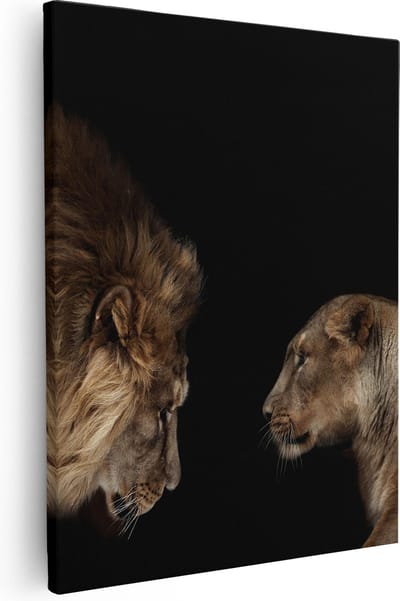 Artaza Canvas Schilderij Leeuwenfamilie - 40x50 cm - Wanddecoratie Dierenkop - Muurdecoratie Woonkamer - Kamer Accessoires