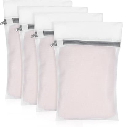 Netwaszakken Set - Kleine waszakken - Gevoelige Was - Veilige Ritssluiting - 30 x 20 cm - Wit