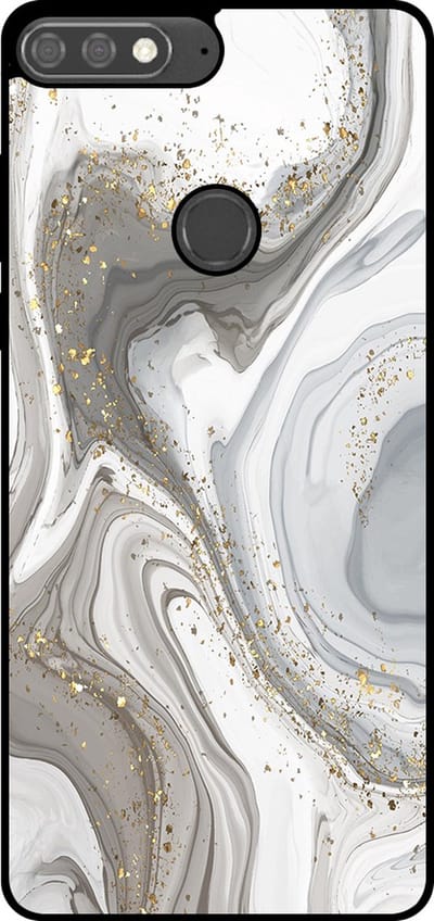 Smartphonica Telefoonhoesje Geschikt voor Huawei Y7 Prime (2018) met marmer opdruk - TPU backcover case marble design - Zilver geschikt voor Huawei Y7 (2018)