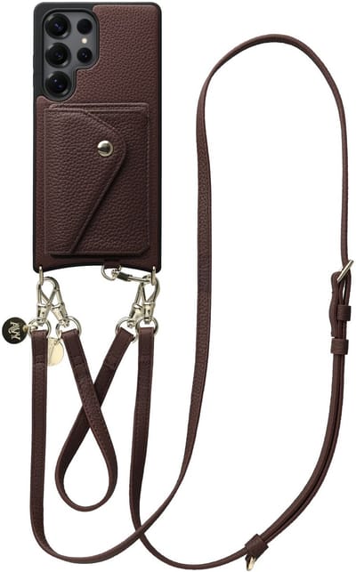 AVY Leren Hoesje geschikt voor Samsung Galaxy S25 Ultra | Met Koord en Magnetische Kaarthouder | Compatibel met MagSafe | Leather Case met 30CM & 130CM Koord & Wallet | Leather Set | Chocolate